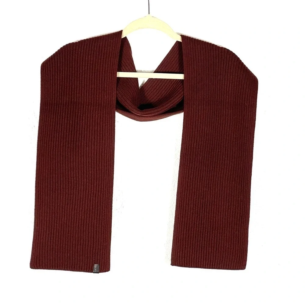 Allsaints Men's Narrow Rib Merino Wool Scarf - Maroon Red